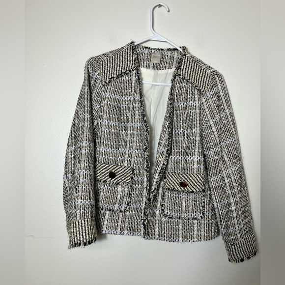 Chicos‎ Tweed Blazer Women’s 8/10P Gray/black Office Preppy Cotton - Picture 1 of 10